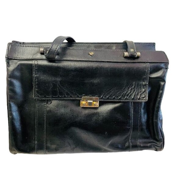 Vintage Shoulder Bag Black Leather Double Handle Strap 13" x 10" x 3 1/2" - Picture 1 of 16